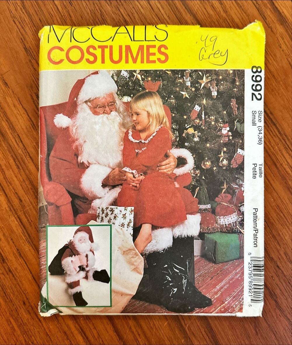 UNCUT McCall's 8992 Santa Claus Costume Size 34-36 w/ Bag & Doll Sewing Pattern